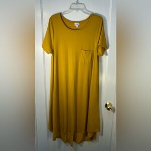 LuLaRoe Women’s Large Carly Tee Shirt Dress Mustard With Pocket Short Sleeve